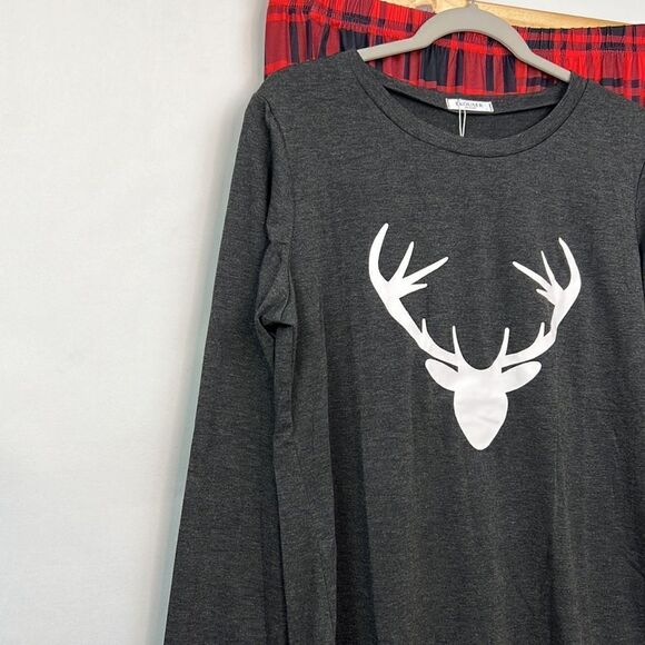 Ekouaer Gray and Red Moose print pajama set Men's Extra large NWT Gray and white - Picture 5 of 15